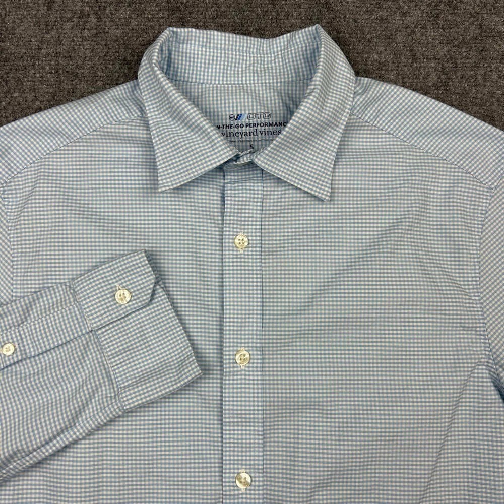 Vineyard Vines OTG Performance Shirt Mens S Blue Gingham On-The-Go brrr 1W012173